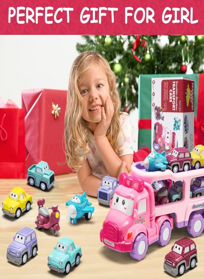 Uzoxlsn Cartoon Vehicle Toy for Toddler Girl, 9-in-1 Pink Carrier Truck for Baby Girls, Friction Power Transport Car with Light and Sound, Toys for 3 Years Old Little Girl Kid Child Infant Gift Birthday - Image 5